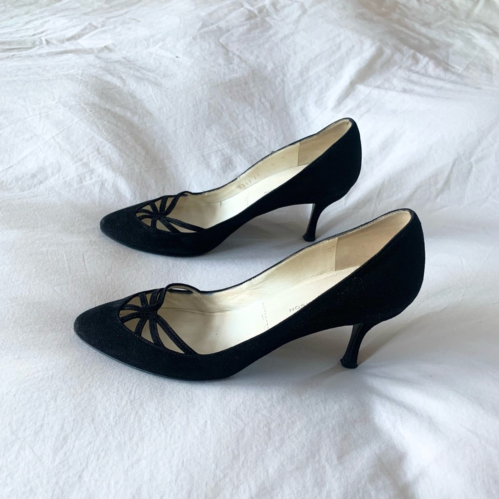 Italian Toe Cleavage Black Suede Pumps - 8